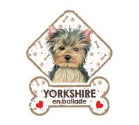 YORKSHIRE GRIS - Panneau pour pare-brise avec ventouse- mon chien est à bord. Plaque signalétique pour tous type véhicule. Chien à bord, en ballade, on tour.