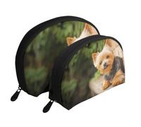 Yorkshire Terrier Bokeh Chiens Mignons Mur Yorkie, Trousse de Maquillage Coquille Femme Petit Porte-Monnaie Trousse de Toilette Trousse à cosmétiques 2 pièces