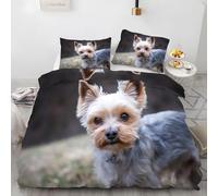 Yorkshire Terrier Brun Parure de Lit 140x200 Chien Modèle Housse de Couette 1 Personne avec Fermeture ÉClair, Housse de Couette en 110gsm Microfibre avec 2 Taies d'oreillers 65x65cm