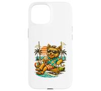 Yorkshire Terrier Buvant du café glacé sur Une balançoire drôle DIGOR Coque pour iPhone 15