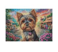 Yorkshire Terrier Champ de Fleurs Animal de Compagnie Mignon Faune Sauvage Nature Sauvage Rural Puzzle 300 Pièces pour Adultes Amusant Stimulant Et Relaxant Idéal pour Passionnés De Puzzles Et Hobbie