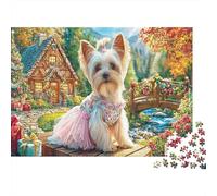 Yorkshire Terrier en Carton, Terrier en Robe Rose avec Bijoux, Puzzle Classique, activité relaxante pour Toute la Famille, 52x38cm/1000 pièces