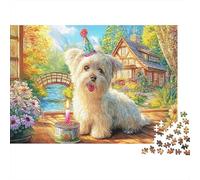 Yorkshire Terrier en Carton, Yorkshire Terrier avec Un Chapeau d'anniversaire, Puzzle Classique, interactif, Anti-Ennui, 70x50cm/1000 pièces