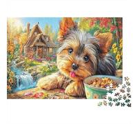 Yorkshire Terrier en Papier épais, Terrier avec Bol de Nourriture, Lot de Puzzles, activité familiale, Cadeau de Noël, 38x26cm/1000 pièces