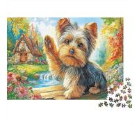 Yorkshire Terrier en Papier Lourd, Yorkshire Terrier Qui agite la Patte dans Le Jardin, Puzzle pour Seniors, Cadeau Secret Santa Relaxant, 52x38cm/1000 pièces