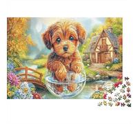 Yorkshire Terrier en Papier, Terrier avec Bol en Verre près du ruisseau, Coffret Puzzle, Cadeau d'anniversaire, entraînement cérébral, 52x38cm/1000 pièces