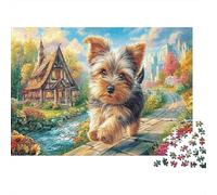 Yorkshire Terrier en Papier, Yorkshire Terrier sur Le Chemin près du ruisseau, Coffret Puzzle, Cadeau Secret Santa Stimulant pour l'esprit, 38x26cm/1000 pièces