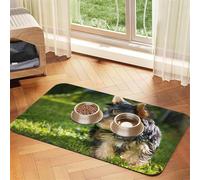 Yorkshire Terrier Green Grass Chiens Mignons,Tapis d'alimentation pour Animaux de Compagnie, Sets de Table en Cuir PU pour Chats et Chiens,40x60cm