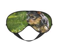 Yorkshire Terrier Herbe Verte Yorkie Chiens Mignons, Couvre-yeux complets bloquant la lumière, masque pour les yeux, bandeau doux pour les yeux de nuit