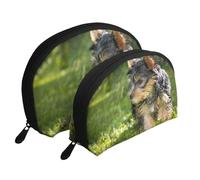 Yorkshire Terrier Herbe Verte Yorkie Chiens Mignons, Trousse de Maquillage Coquille Femme Petit Porte-Monnaie Trousse de Toilette Trousse à cosmétiques 2 pièces