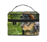 Yorkshire Terrier Herbe Verte Yorkie Chiens Mignons, Trousse de Maquillage Trousse à cosmétiques Trousse de Toilette de Voyage Portable Trousse à Crayons