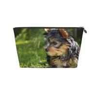 Yorkshire Terrier Herbe Verte Yorkie Chiens Mignons, Trousse de Maquillage Trousse à cosmétiques Trousse de Toilette de Voyage Portable Pochette de Toilette