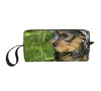 Yorkshire Terrier Herbe Verte Yorkie Chiens Mignons, Trousse de Maquillage Trousse à cosmétiques Trousse de Toilette de Voyage Portable Pochette de Maquillage