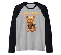 Yorkshire Terrier I Love Mom Dessin Cartoon Manche Raglan
