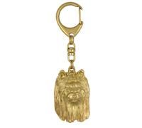 Yorkshire Terrier III - Porte-Clés Doré Avec Chien, Bijou De Sac À Main