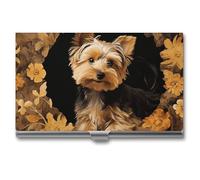 Yorkshire Terrier in The Cave Étui pour cartes de visite en métal pour homme et femme - Portefeuille de poche professionnel pour cartes de visite, cartes de crédit, style, taille unique, Style :,