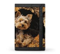 Yorkshire Terrier in The Cave Portefeuille à trois volets pour cartes de crédit Porte-monnaie portable pour sports de plein air Portefeuille de poche avec fenêtre pour carte d'identité pour homme et