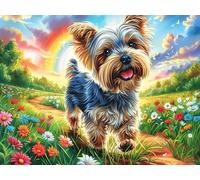 Yorkshire Terrier Mignon mer de Fleurs 1000 Pieces Casse-tête Amateur d'art en Carton Haute Densité Ménagerie radieuse et fantaisiste Difficile Niveau Expert Décoration Murale Salon Cadeau Fête des M