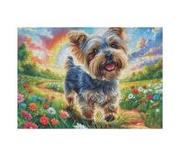 Yorkshire Terrier Mignon mer de Fleurs 300 Pièces Puzzle Expert Confirmé en Carton Rigide Haute Densité Animal Animal de Compagnie Faune Sauvage Très Difficile Motif Complexe Décoration Murale Cadeau