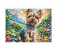 Yorkshire Terrier Mignon mer de Fleurs 500 Pièces Puzzle Adolescent en Carton Anti-Déchirure Difficulté Moyenne Activité ÉduChative Passe-Temps Petit Prix Pas Cher Premium 500 PCS/52×38cm