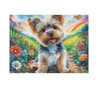 Yorkshire Terrier Mignon mer de Fleurs 500 Pièces Puzzle Débutant en Carton Anti Déchirure poupée Animal de Compagnie Facile Apprentissage Anti Stress Passe Temps Cadeau Fête des Mères Petit P