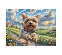 Yorkshire Terrier Mignon Prairie 500 Pieces Casse-tête Adulte en Carton Haute Densité Difficile Motif Complexe Décoration Murale Anti-Stress Idée Cadeau Anniversaire 500 PCS/52×38cm
