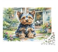 Yorkshire Terrier Papier Yorkie Devant Une Maison avec des Fleurs Puzzle Lot Cadeau Secret Santa Stimulant Mental 52x38cm/1000 pièces