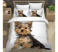Yorkshire-Terrier Parure de lit 2 pièces en microfibre douce et douillette avec housse de couette de 135 x 200 cm et 2 taies d'oreiller de 80 x 80 cm, pour enfant garçon et fille, motif animal de