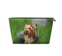 Yorkshire Terrier Pelouse Chiens Mignons Ummer Arc Rouge, Trousse de Toilette Trousse de Maquillage Sac à cosmétiques Trousse de Toilette de Voyage Portable