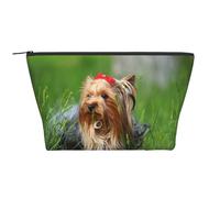 Yorkshire Terrier Pelouse Chiens Mignons Ummer Arc Rouge, Trousse de Toilette Trousse de Maquillage Sac à cosmétiques Trousse de Toilette de Voyage Portable