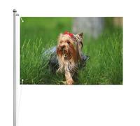 Yorkshire Terrier Pelouse Chiens mignons Ummer Red Bow,Drapeau de jardin, bannière décorative, drapeau double face, 2 x 3 pieds, pour extérieur et intérieur