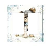 Yorkshire Terrier - Plaques murales en thermoplastique - Motif floral bleu - Pour décoration d'intérieur - Taille standard - Double bascule