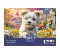 Yorkshire Terrier Puzzle Westie dans Une Prairie Fleurie 1000 Pcs Papier Résistant pour Experts avec Poster Cadeau D’Anniversaire Décoration Murale Idée Cadeau Parfaite Exclusif 70x50cm/1000pcs