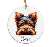 Yorkshire Terrier Qui Regarde Furtivement Sapin Décoration D'Ornement De Noël Céramique Décoration De Noël À Suspendre avec Ficelle Dorée Christmas Hanging
