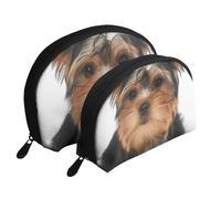 Yorkshire Terrier se Trouve sur Blanc, Trousse de Maquillage Coquille Femme Petit Porte-Monnaie Trousse de Toilette Trousse à cosmétiques 2 pièces