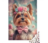 Yorkshire Terrier with Flower Crown Plaque Murale en Métal Rétro 52x38cm/1000pcs pour Le Coin Bar, Décoration Métal pour Un Nouvel Espace Intérieur