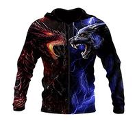 YOROOW Viking Odin Fenrir Wolf Tattoo Sweato Capuche pour Hommes, 3D Imprimé Mythologie Dragon Dragon Sweat-Shirt À Manches Longues Pull Casual Grande Poche Unisexe Veste,Dragon Fenrir Hoodie Zip,XL