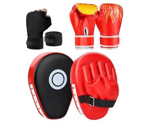 YORWHIN Kit de Boxe 3-en-1 pour Enfants et Jeunes - Gants de Boxe, Pattes d’Ours Courbées et Bandes de Poignet - Équipement d’Entraînement pour MMA, Muay Thai, Taekwondo, Kickboxing