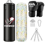 YORWHIN Sac de Frappe, Sac de Boxe Professionnel 120cm avec Gants et 5KG de Mousse Rembourrée pour Formation de MMA Muay Thai Kickboxing, avec Chaine Suspension Boxe Punching Bag