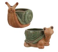 YOSADIER 2 pièces Pots Cactus Succulents Céramique Style Rustique Formes Tortue et Escargot avec Trou de Drainage Décor Intérieur et Extérieur Lot