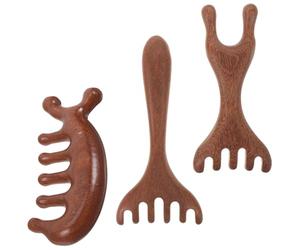 YOSADIER 3 Pièces Massageur Gua Sha en Bois Design Incurvé et Compact pour Massage du Cuir Chevelu à Température Modérée, pour Bureau et Bien-