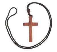 YOSADIER Collier Pendentif Crucifix En Bois De Santal Naturel Unisexe Brun Foncé Sculpté Main Pour Cérémonie Chrétienne Bijoux Religieux Pâques Présent Spirituel Solide