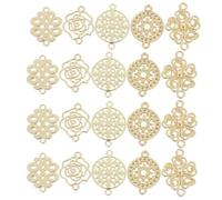 YOSADIER Connecteurs pour Bijoux en Alliage Doré 50 Pièces Double Trou Breloques Baroques à Motifs de Fleurs et Rondes Diamètre 14-15 MM pour Bracelets Colliers et Boucles D’Oreilles
