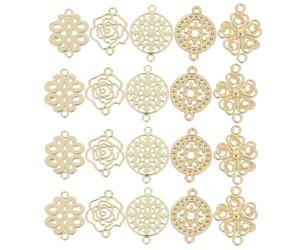 YOSADIER Connecteurs pour Bijoux en Alliage Doré 50 Pièces Double Trou Breloques Baroques à Motifs de Fleurs et Rondes Diamètre 14-15 MM pour Bracelets Colliers et Boucles D’Oreilles