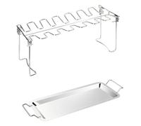 YOSADIER Grille de Barbecue en Acier Inoxydable avec Bac Égouttoir, Support à Pilons de Poulet Pliable, Facile à Nettoyer, pour Barbecue Domestique et Fumage