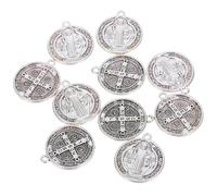 YOSADIER Lot de 10 Médailles de Saint Benoît en Alliage de Zinc Pendentifs Croix Détaillés Argentés Breloques Religieuses pour Collier Porte-Clés et Création de Bijoux DIY