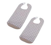 YOSADIER Lot de 2 Grands Bavoirs Imperméables pour Personnes Âgées - Bavoirs Lavables avec Bac à Miettes Amovible - Taille Généreuse en Tissu Étanche Gris à Carreaux - Protection Repas