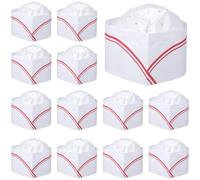YOSADIER Lot de 20 Toques de Chef Jetables en Papier Blanc Bord Rouge, Taille Ajustable et Trous D'aération, pour Événements à Thème ou Pique-niques