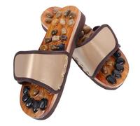 YOSADIER Pantoufles de Massage pour Pieds Galets D’acupression, Sandales D’intérieur et Extérieur Taille 41-42, Stimulation des Points D’acupuncture pour Fatigue, Couleur Marron, Paire