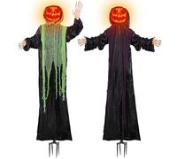 yosager Lot de 2 citrouilles fantômes debout lumineuses de 1,8 m avec bras pliables et piquet, fonctionne à piles pour maison de ferme hantée, parc à thème, décorations de fête